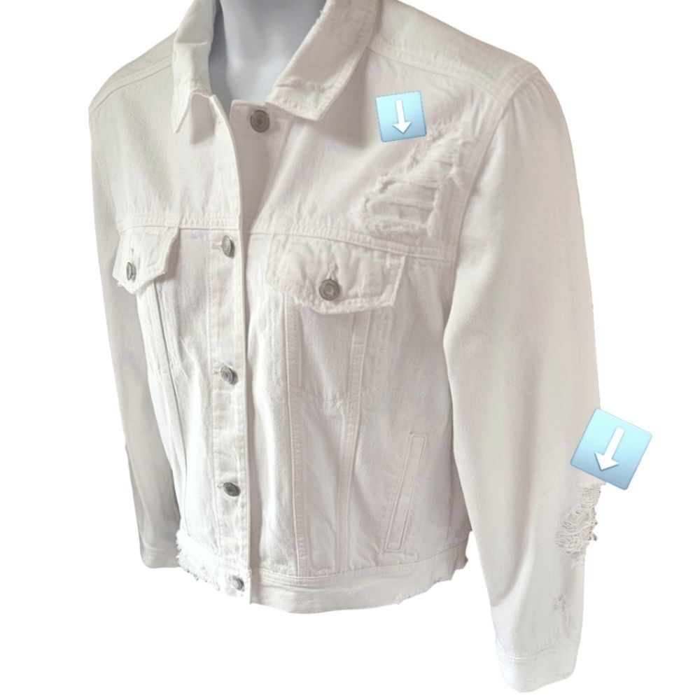 AMERICAN EAGLE White Ripped, Distressed, Cropped Denim Jacket Size Large - Picture 3 of 16